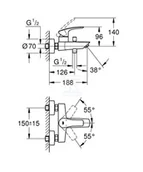 Baterie wannowe i prysznicowe - Bateria wannowa Eurosmart Jednouchwytowa do obsługi dwóch wyjść wody, naścienna, metalowa dźwignia, SilkMove głowica ceramiczna 35 mm, regulowany - miniaturka - grafika 1