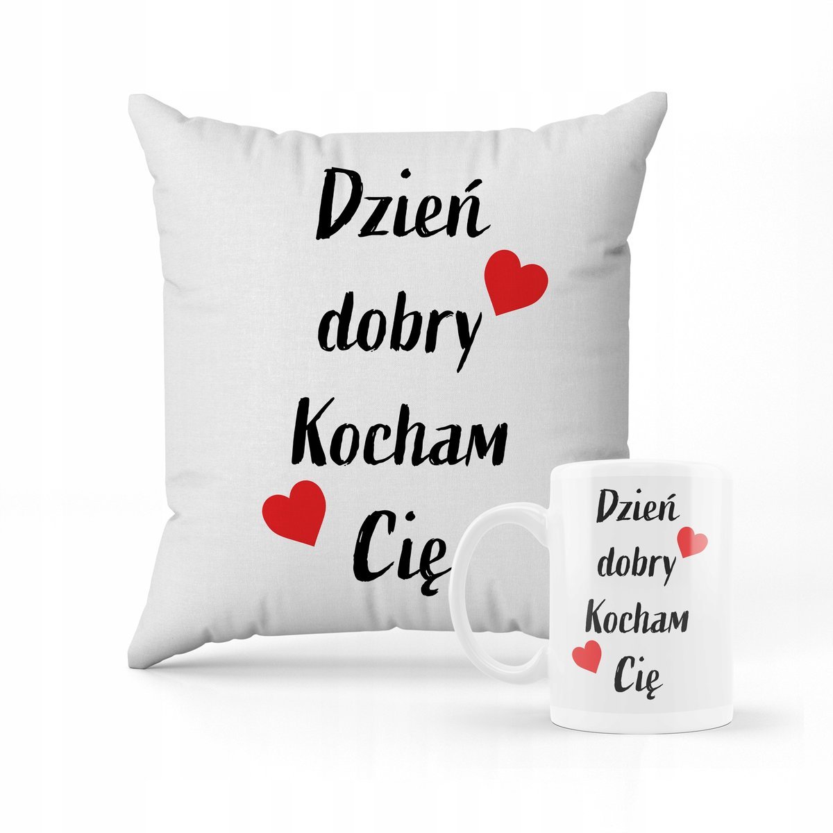 ZESTAW PODUSZKA + KUBEK PREZENT NA WALENTYNKI DZIEŃ DOBRY KOCHAM CIĘ #19
