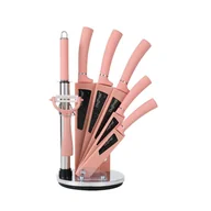 Noże kuchenne - 8-częściowy zestaw noży szefa kuchni stojak na noże obrotowy różowy noże ze stali nierdzewnej - miniaturka - grafika 1