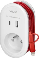 Adaptery i przejściówki - Adapter USB Orno Adapter z ładowarką USB i kablem ładującym typ C + Lightning, 1x2P+Z, 2xUSB Typ A+C, max 3,4A - miniaturka - grafika 1