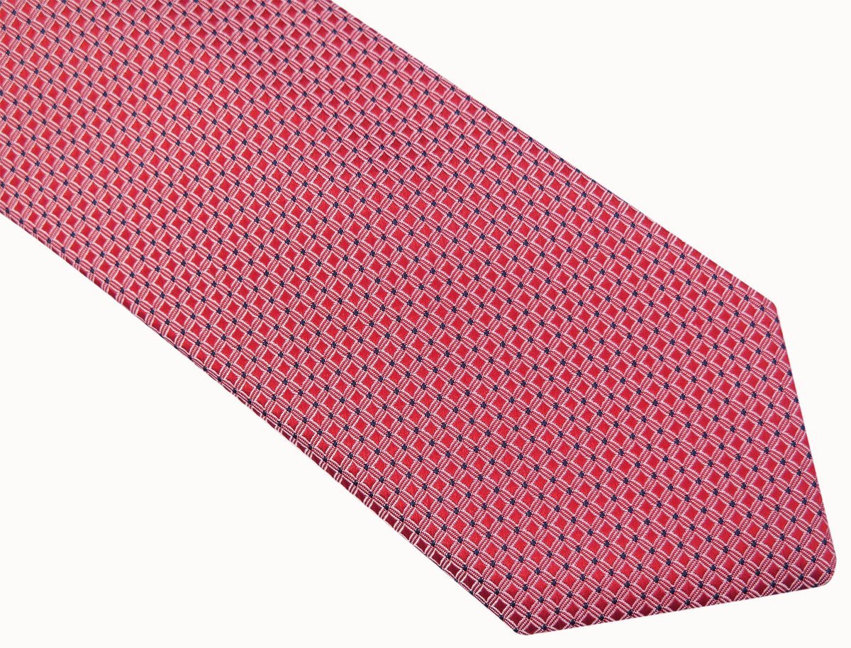 Czerwony krawat męski w drobne kwadraty D40