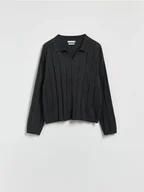 Swetry damskie - Reserved - Sweter polo z wełną - ciemnoszary - miniaturka - grafika 1