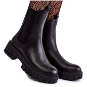 Botki damskie - Sergio Leone Skórzane Damskie Botki Na Platformie Czarne Bente - miniaturka - grafika 1