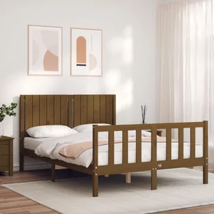 vidaXL Rama łóżka z wezgłowiem, miodowy brąz, podwójna, lite drewno - Inne meble do sypialni - miniaturka - grafika 1