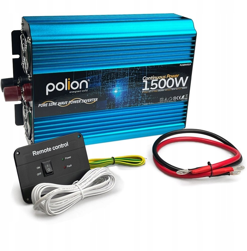 Green Cell Przetwornica samochodowa 24V/230V 1500W czysty sinus, pilot, LCD