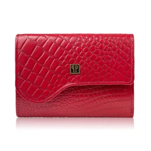 Portfel damski skórzany mały czerwony croco w orientacji poziomej z RFID T-135-RD - Portfele - miniaturka - grafika 1