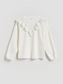 Bluzki dla dziewczynek - Reserved - Bawełniana bluzka z falbaną - złamana biel - miniaturka - grafika 1