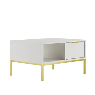 Nowoczesny stolik kawowy biały, złote nogi - Elegancki design 80 cm - Ławy i stoliki kawowe - miniaturka - grafika 1