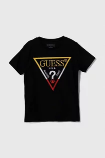 Koszulki dla chłopców - Guess t-shirt bawełniany dziecięcy kolor czarny z aplikacją - grafika 1