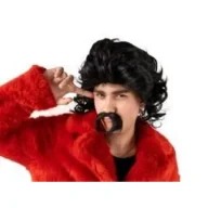 Dodatki do strojów karnawałowych - Peruka długie włosy i wąsy czarna - miniaturka - grafika 1