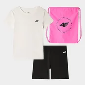 Dresy i komplety dla dziewczynek - Komplet dziewczęcy, T-shirt, Szorty, Worek sportowy, mix, 4F - miniaturka - grafika 1