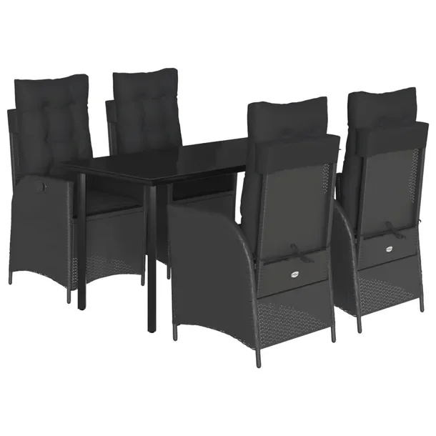 Zestaw mebli ogrodowych czarny rattan PE, stół 140x70x74 cm, krzesła 57x