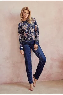 Welurowa piżama Venus granatowa w kwiaty XL - Piżamy damskie - miniaturka - grafika 4