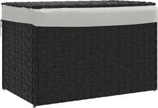 vidaXL Kosz na pranie z pokrywą czarny 55,5x35x34 cm z polirattanu - Kosze na bieliznę - miniaturka - grafika 1