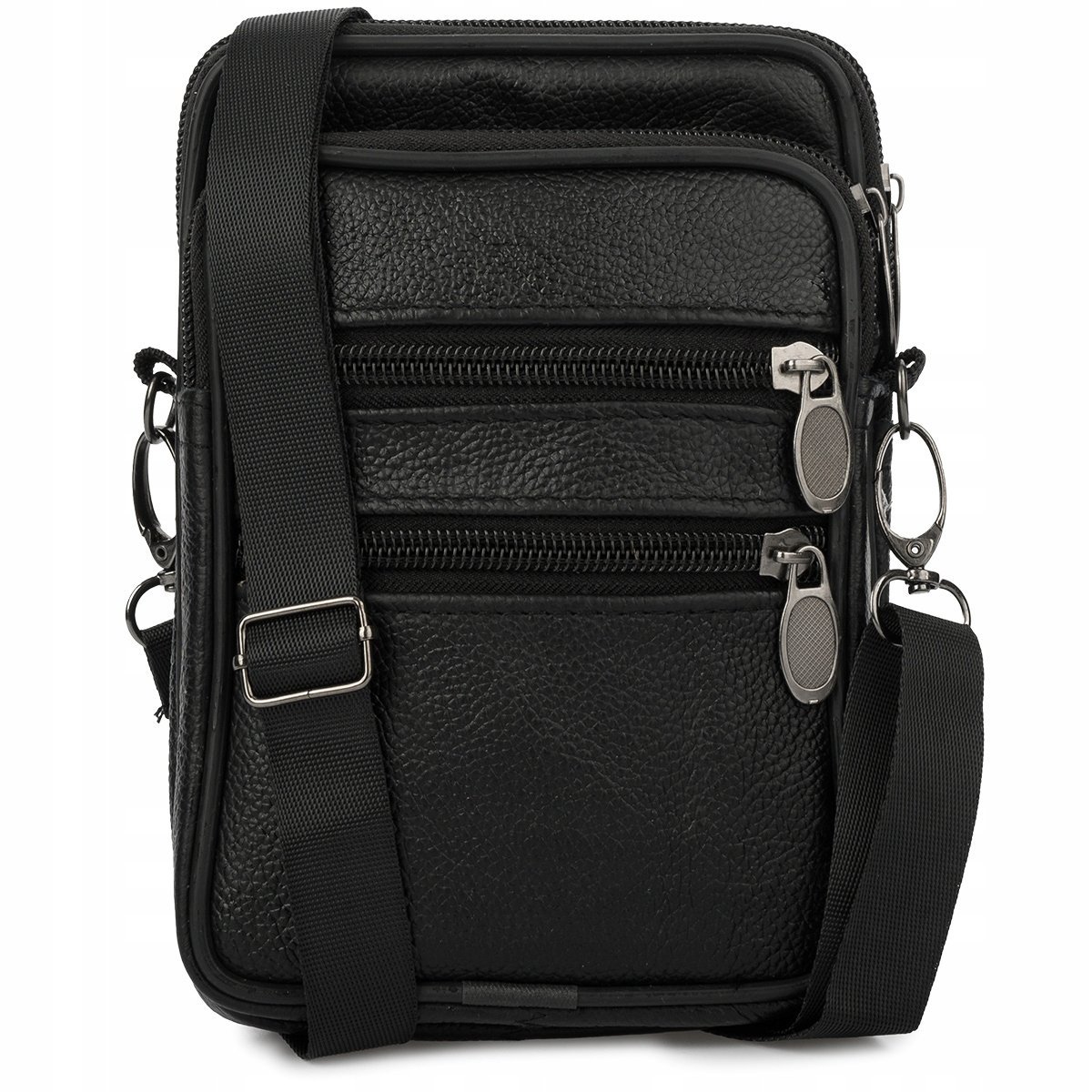 Saszetka męska do paska na ramię telefon portfel skórzana pojemna Czarna
