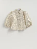 Koszule damskie - Reserved - Błyszcząca koszula z bufkami - srebrny - miniaturka - grafika 1