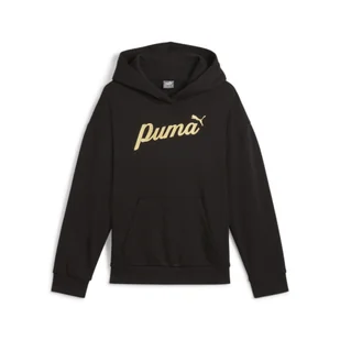 Młodzieżowa bluza z kapturem ESS+ SCRIPT PUMA Black Gold Foil - Odzież sportowa dziecięca - miniaturka - grafika 1