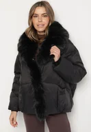 Kurtki damskie - Czarna Zimowa Kurtka Pikowana z Futrzanym Kołnierzem i Wysokimi Ściągaczami Tilastra - miniaturka - grafika 1
