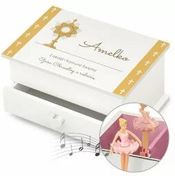 Szkatułka na biżuterię z pozytywką i szufladką z nadrukiem dla dzie - Pamiątka Pierwszej Komunii Świętej - miniaturka - grafika 1