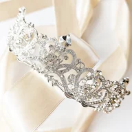 Ozdoby do włosów - Kokonet, Srebrna Tiara Ażurowa Cyrkonie Zawijasy Elegancka Błysk Połysk Ozdoba Ślub - miniaturka - grafika 1
