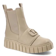 Botki damskie - Beżowe Botki Karino Skórzane Buty Damskie - miniaturka - grafika 1