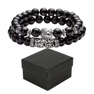 Bransoletki - Zestaw 2 Bransoletek Czarne Połysk z Kamieni Ozdobnych Unisex w Pudełku - miniaturka - grafika 1