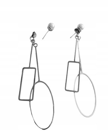 Długie Kolczyki Perła Owal Prostokąt Srebrna Stal