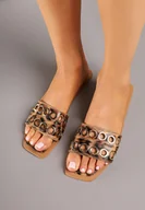 Klapki i japonki damskie - Panterkowe Klapki Ozdobione Nitami Meralina - miniaturka - grafika 1