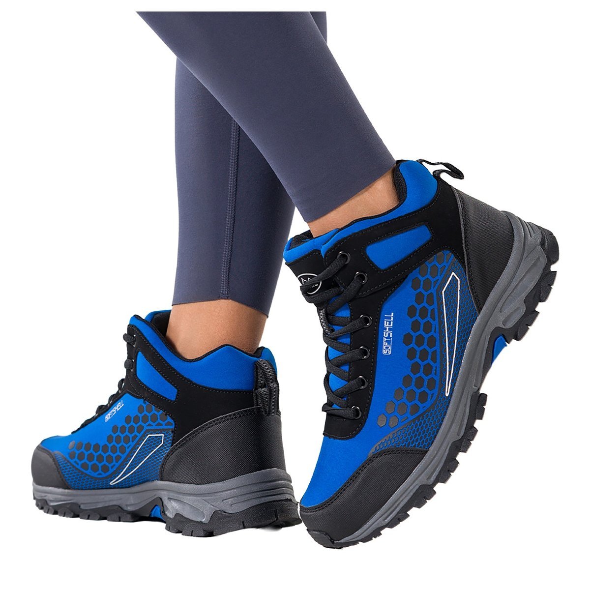 Niebieskie buty trekkingowe damskie softshell z czarnymi dodatkami wysokie sznurowane Casu Y8186-6-37