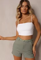 Spodnie i spodenki dla dziewczynek - Miętowe Szorty o Klasycznym Kroju z Paskiem w Talii Rivanette - miniaturka - grafika 1