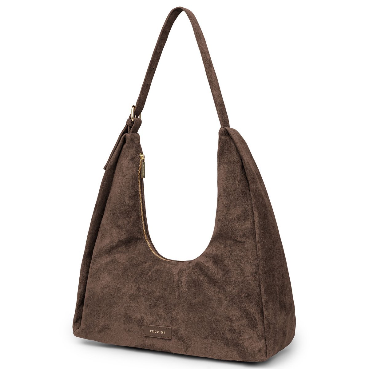 PUCCINI Torebka Damska Mała Ekologiczny Zamsz Hobo Brązowa BK1261004D-2