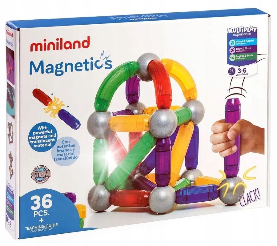 KLOCKI MAGNETYCZNE ZESTAW ROZWIJA zdolności motoryczne - 36 sztuk