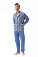 Piżamy damskie - Piżama męska LUNA kod 797 rozpinana niebieska w kratkę  XL - miniaturka - grafika 1