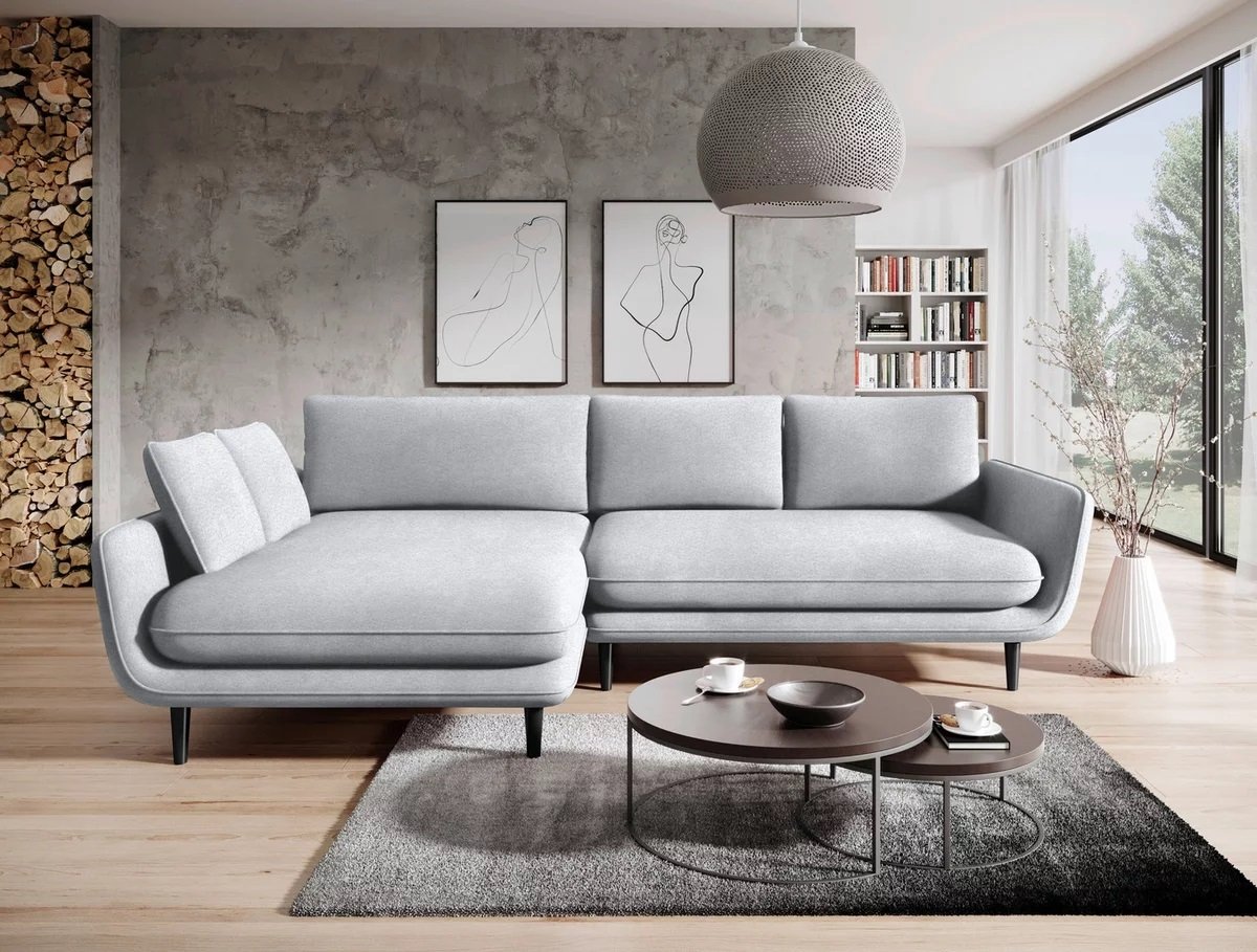 DOMO-HOME Narożnik z funkcją spania SOLANO - Elegancki skandynawski narożnik 260x167cm| Skrzynia na pościel i drewniane nóżki dla wygody i stylu Wysokiej jakości materiały Kolor biały Lewy