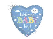 Baby shower i roczek - Balon foliowy Serce Welcome Baby Boy niebieski - 46 cm - 1 szt. - miniaturka - grafika 1