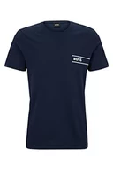 Koszulki męskie - BOSS T-shirt męski TShirtRN 24 z bawełny organicznej z paskami i logo, granatowy, M - miniaturka - grafika 1