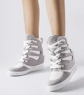 Sneakersy damskie - Biało-szare sneakersy na koturnie Pantaleone-40 - miniaturka - grafika 1