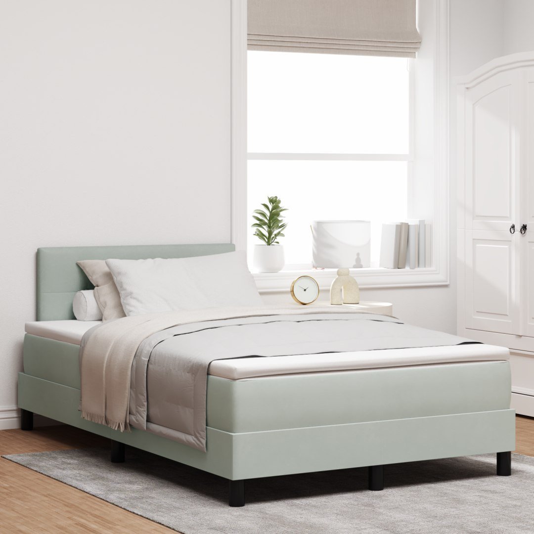 Łóżko z materacem Box Spring vidaXL Jasnoszare Małe Podwójne Aksamit