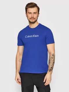 Koszulki męskie - Calvin Klein T-Shirt Raised Striped Logo K10K108842 Niebieski Regular Fit - grafika 1