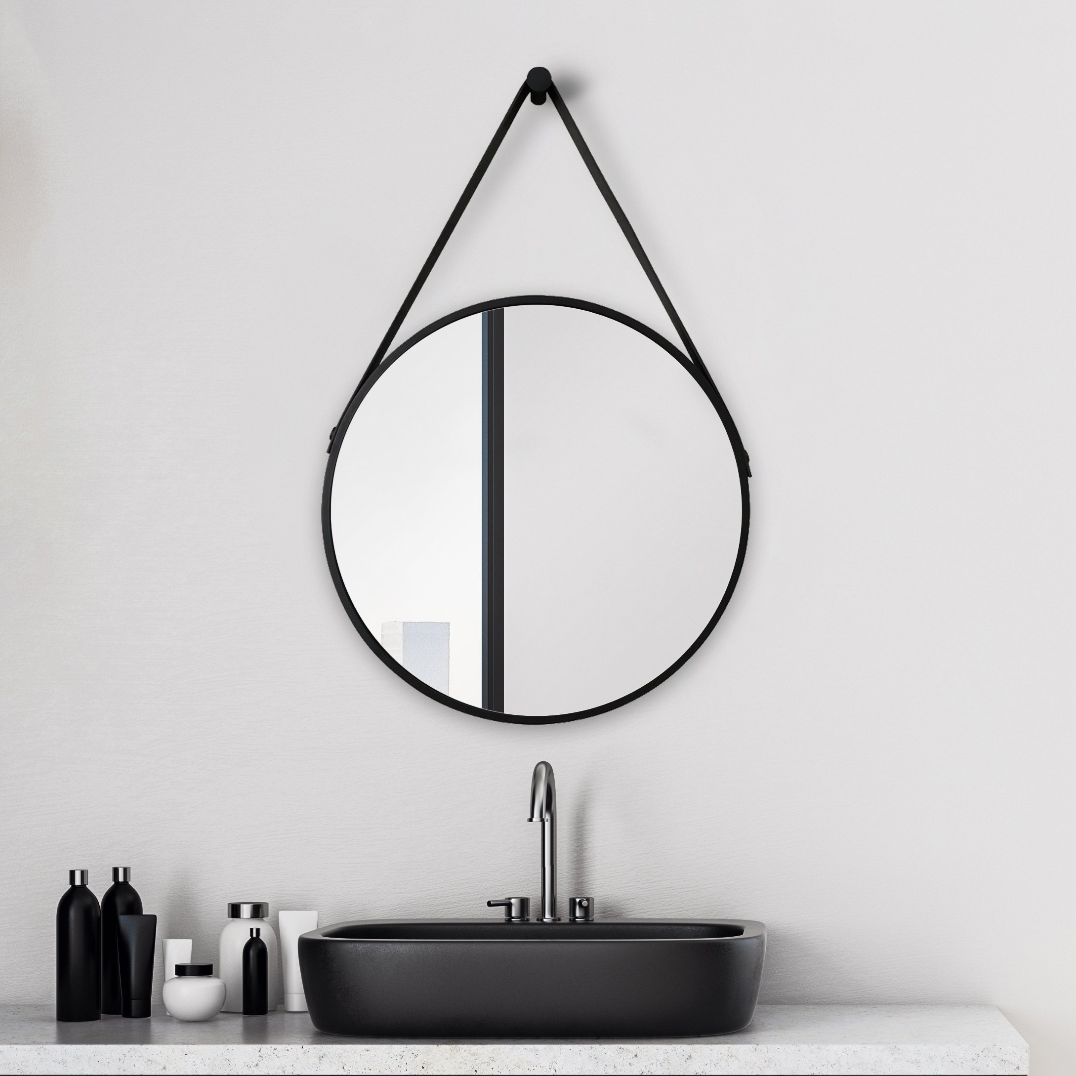 Lustro ścienne łazienkowe TALOS Black Style okrągłe Ø 50 cm - okrągłe lustro ścienne w matowej czerni - okrągłe lustro łazienkowe z wysokiej jakości aluminiową ramą