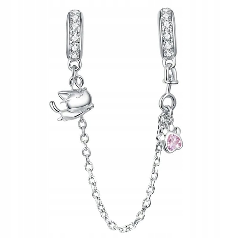 Charms Łańcuszek Zabezpieczający Charms Kotek Srebro 925 Charmsy Trusky