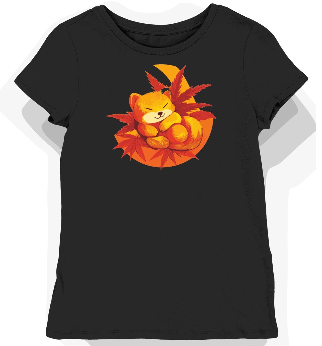 Koszulka damska czarna z motywem złotego tanukiego liścia XL