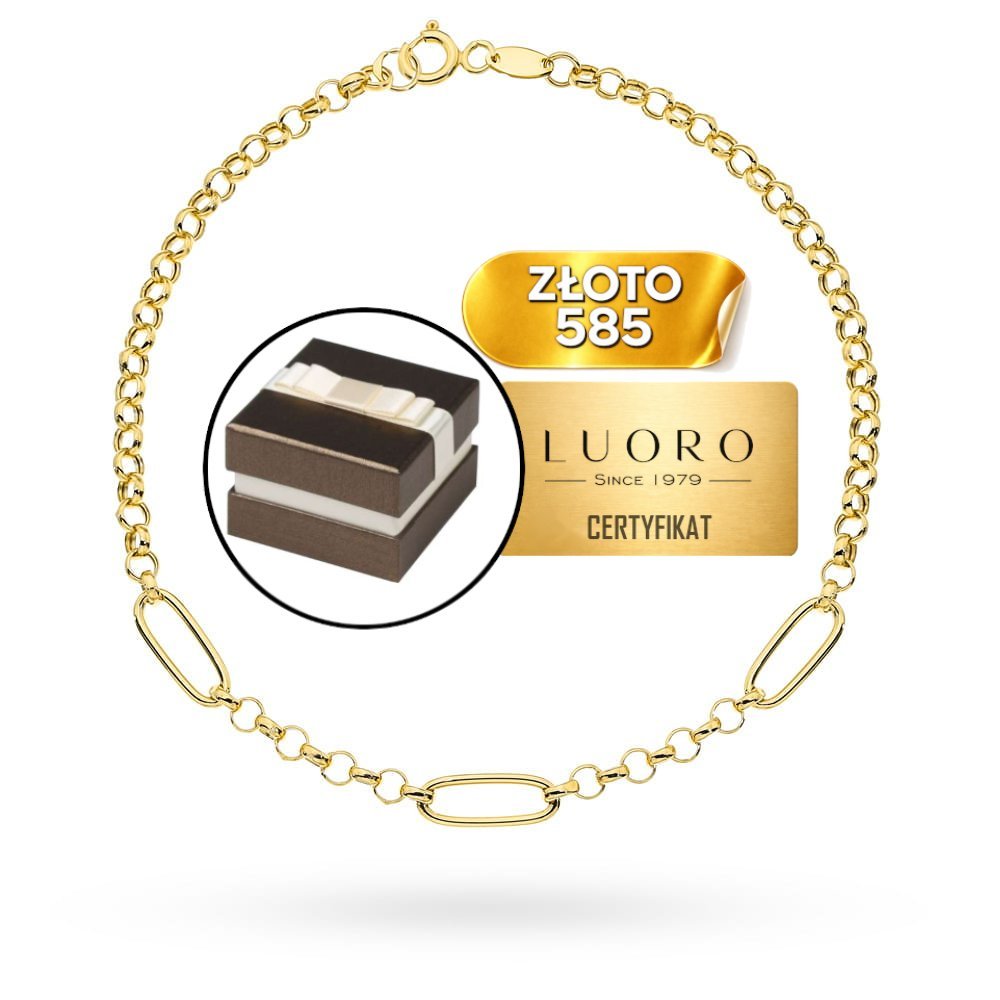 BRANSOLETKA ZŁOTA 585 14K SPLOT ROLO DŁUGIE OGNIWA 19 CM ELEGANCKA