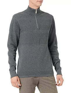 Swetry męskie - SELECTED HOMME SLHMAINE LS sweter męski z dzianiny z zamkiem błyskawicznym do połowy długości, kolor ciemnoszary, melanż, XL, ciemnoszary melanż, XL - grafika 1