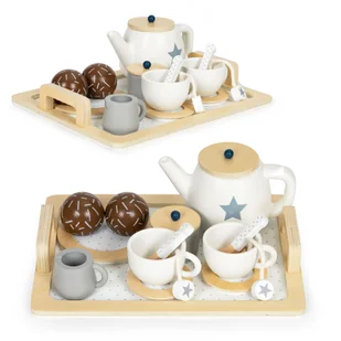 Drewniany zestaw do herbaty dzbanek filiżanki 17 elementów ECOTOYS - Zabawy w naśladowanie dorosłych - miniaturka - grafika 1