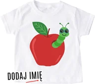 Koszulki dla dziewczynek - Koszulka z jabłkiem i gąsienicą na dzień - DODAJ IMIĘ - miniaturka - grafika 1