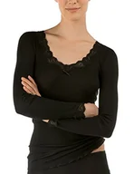 Moda i Uroda OUTLET - Calida Damski podkoszulek Richesse Lace z żywej wełny i jedwabiu z kwiatową koronką na dekolcie - miniaturka - grafika 1