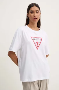 Guess Jeans t-shirt bawełniany damski kolor biały W4YI76 K8HM0 - Koszulki sportowe damskie - miniaturka - grafika 1