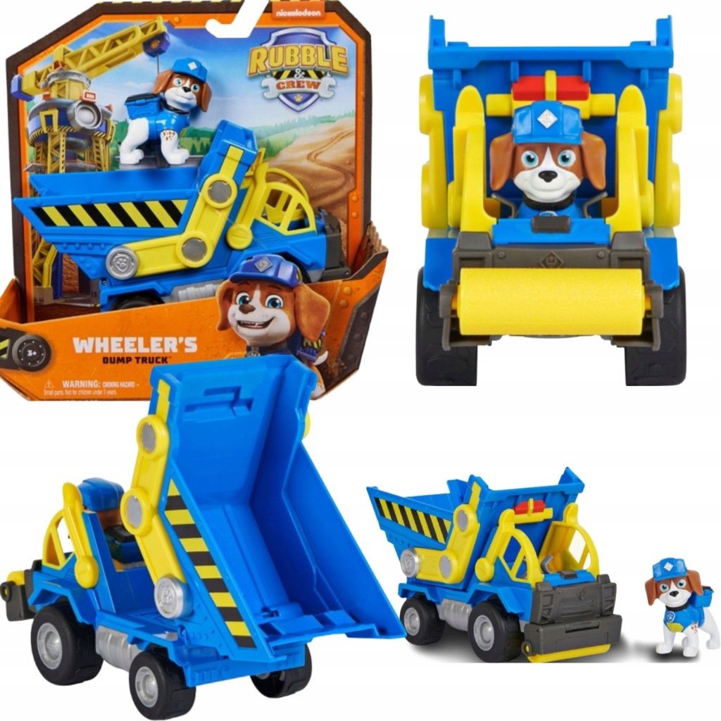 PSI PATROL RUBBLE I JEGO EKIPA WHEELER WYWROTKA POJAZD BUDOWLANY + FIGURKA