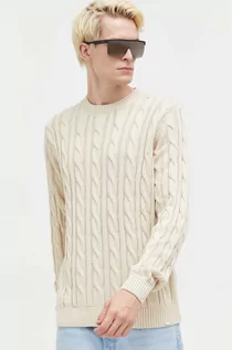 Swetry męskie - Solid sweter bawełniany kolor beżowy - grafika 1